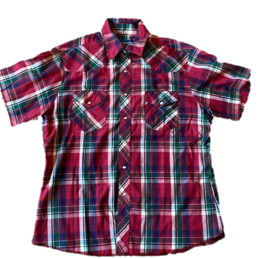 Wrangler Mens Vintage Western Style XL Red Plaid Button Down Shirt